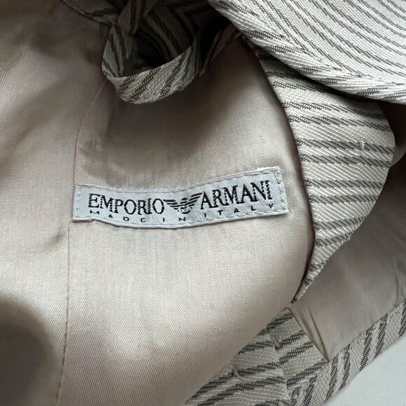 Vintage Emporio Armani Top Sz 38 XS Stripe Crop Cross Buttons 90's Halter Tan - Picture 6 of 11